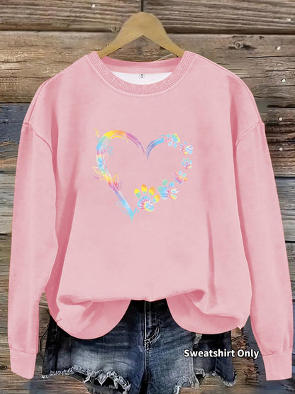 Damen Sweatshirt Florales Herzdesign Baumwolle Bequem