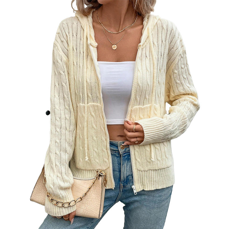 Damen Strickjacke Kapuze Reißverschluss Norvielle