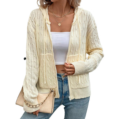 Damen Strickjacke Kapuze Reißverschluss Norvielle