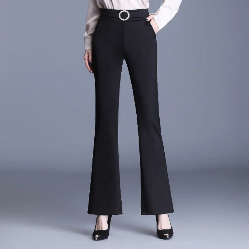 Damen High-Waist-Hose Breites Bein Dekorativer Gürtel