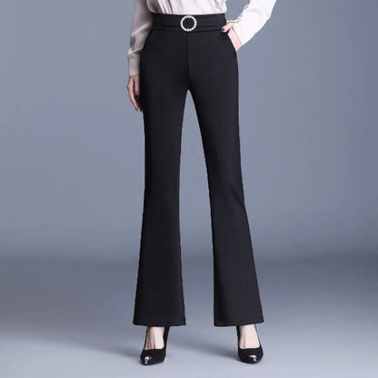 Damen High-Waist-Hose Breites Bein Dekorativer Gürtel