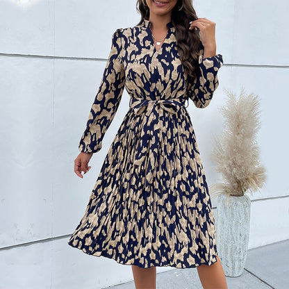 Damen Midi-Kleid Rüschen Taillengürtel Norvielle