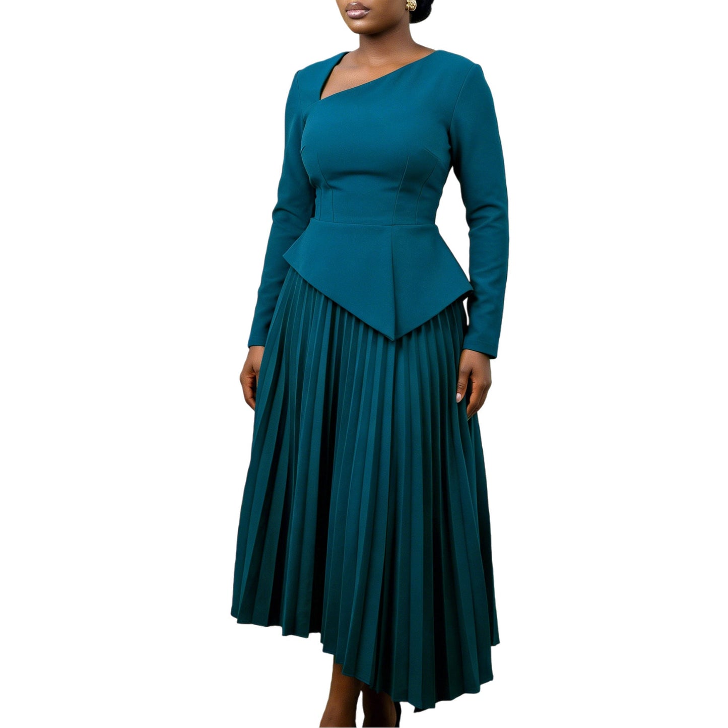 Damen Midi-Kleid Asymmetrisch Gefaltet