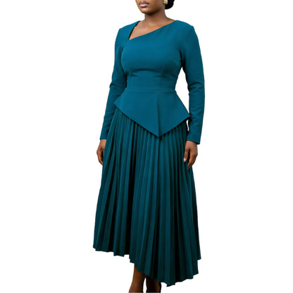 Damen Midi-Kleid Asymmetrisch Gefaltet