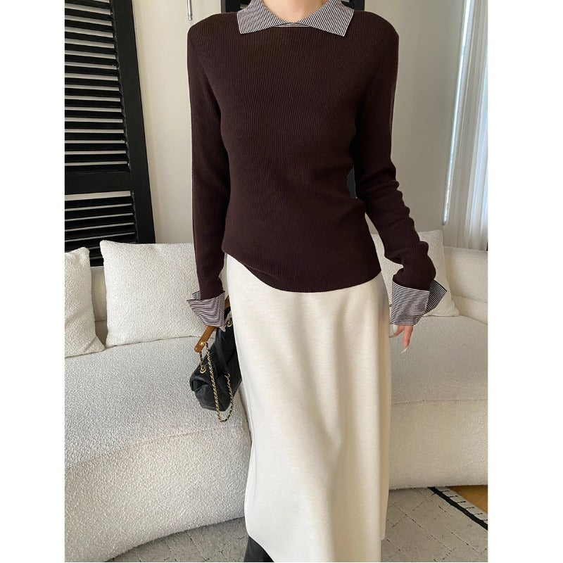 Damen Pullover Gestreift Klassischer Kragen Rippstruktur Norvielle
