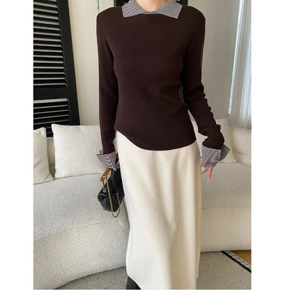 Damen Pullover Gestreift Klassischer Kragen Rippstruktur Norvielle