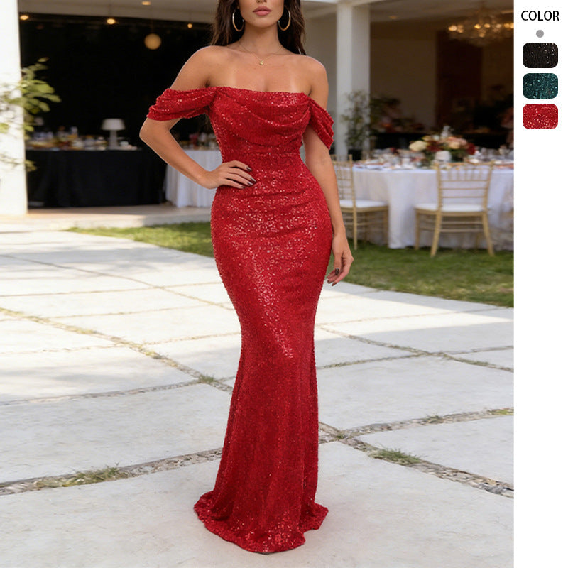 Damen Abendkleid Schulterfrei Glitzernd Norvielle - Norvielle