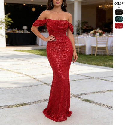 Damen Abendkleid Schulterfrei Glitzernd Norvielle - Norvielle