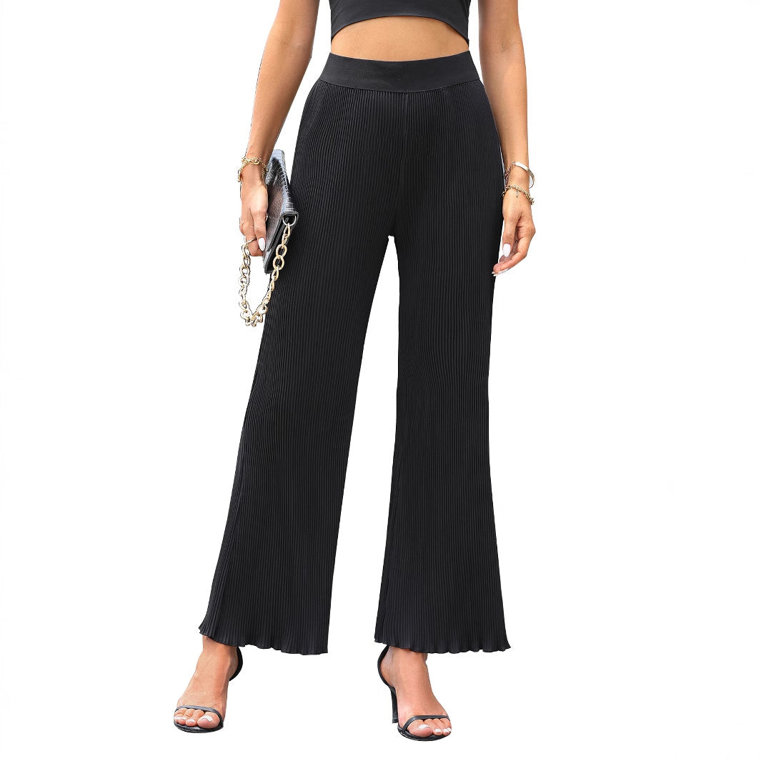 Damen Plissee-Hose Elastischer Bund Weites Bein