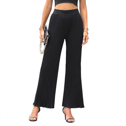 Damen Plissee-Hose Elastischer Bund Weites Bein
