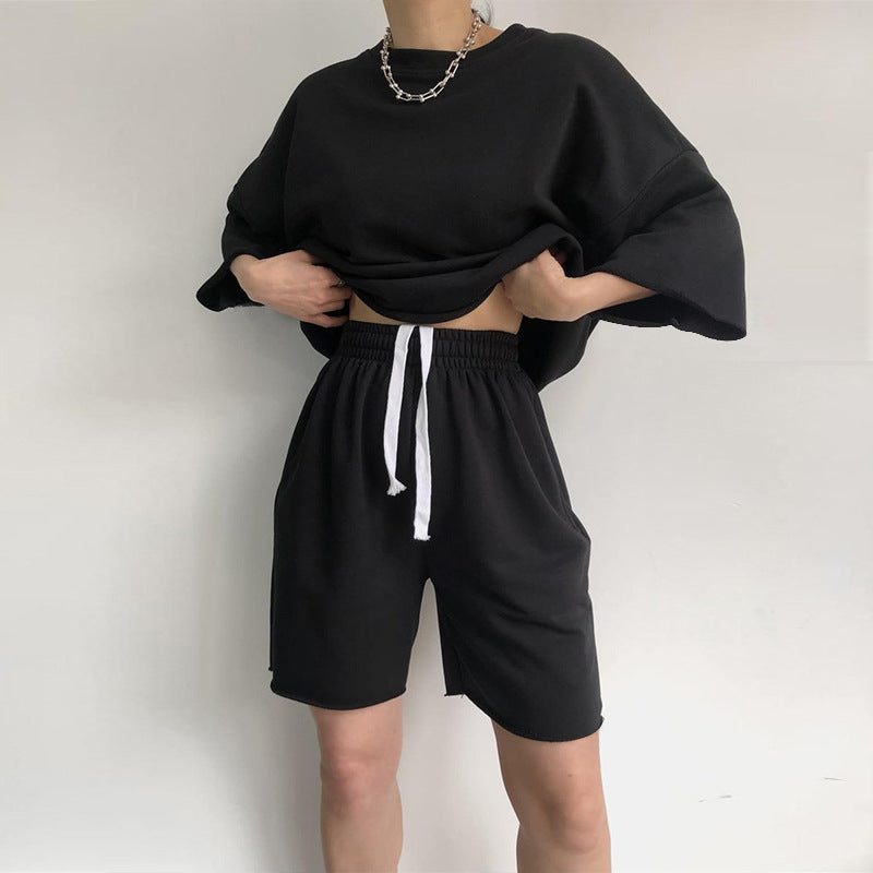 Damen Oversized Freizeitset Kurzärmelig Weite Shorts Norvielle