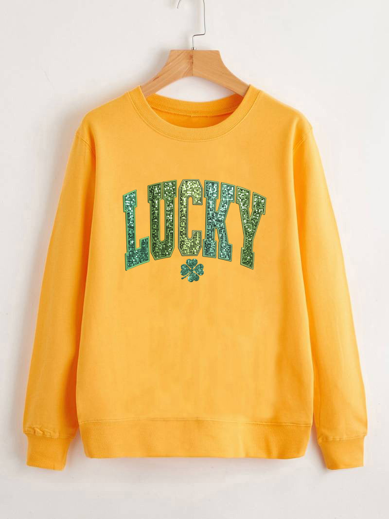 Damen Sweatshirt Glitzernd Kleeblattmotiv Norvielle