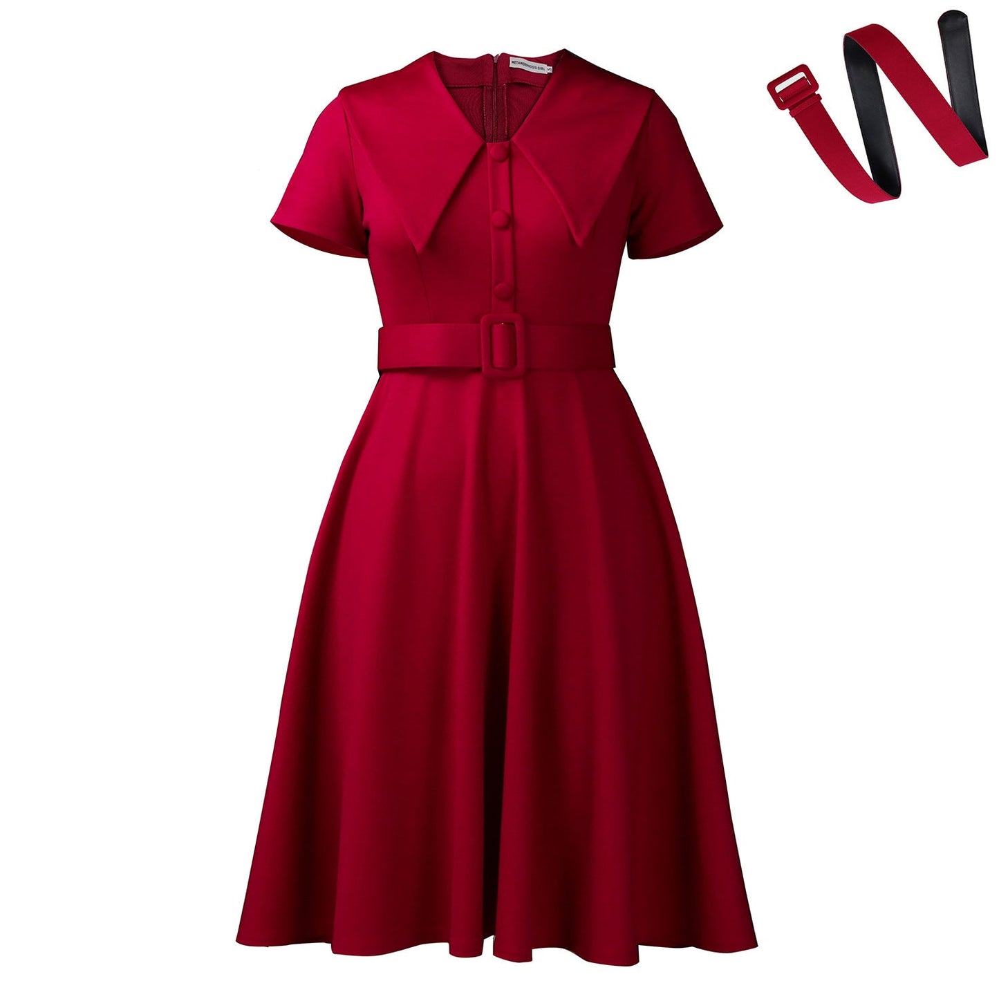Damen A-Linien Kleid mit Kragen und Gürtel Norvielle