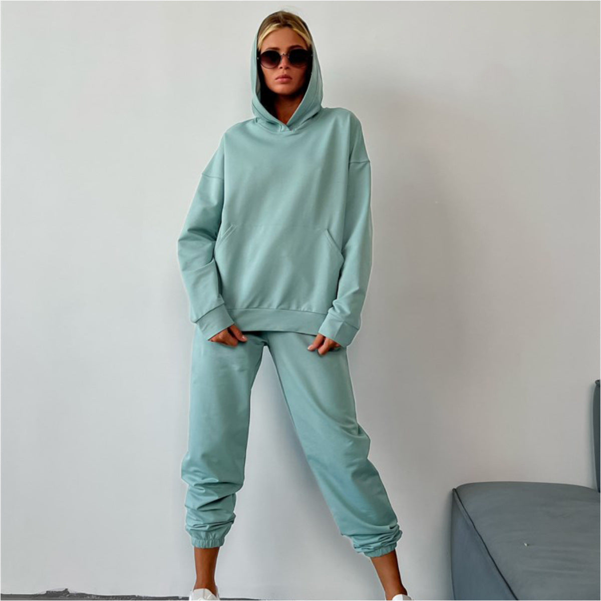 Damen Sportliches Hoodie-Set Weicher Baumwollmix Praktische Taschen