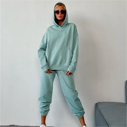 Damen Sportliches Hoodie-Set Weicher Baumwollmix Praktische Taschen