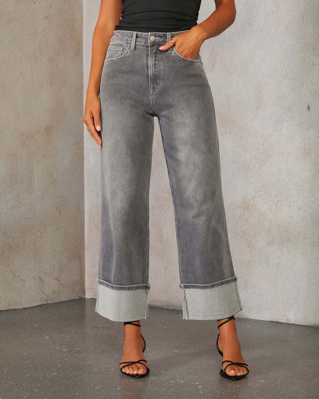 Damen Weite Denim-Jeans Kontrast-Säume