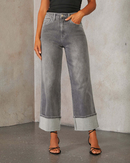 Damen Weite Denim-Jeans Kontrast-Säume