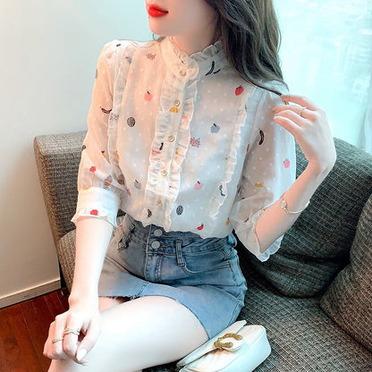 Damen Bluse Floralmuster Geraffte Ärmel Norvielle