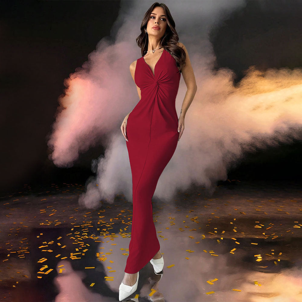 Damen Maxikleid Wickel-Design U-Boot-Ausschnitt Norvielle