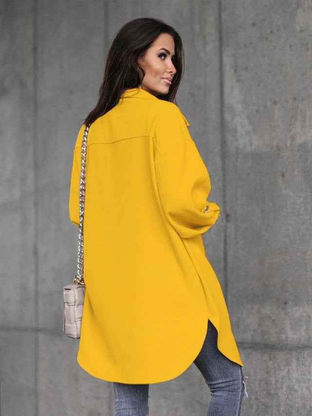 Damen Übergangsjacke Reverskragen Knopfleiste Longshirt-Stil