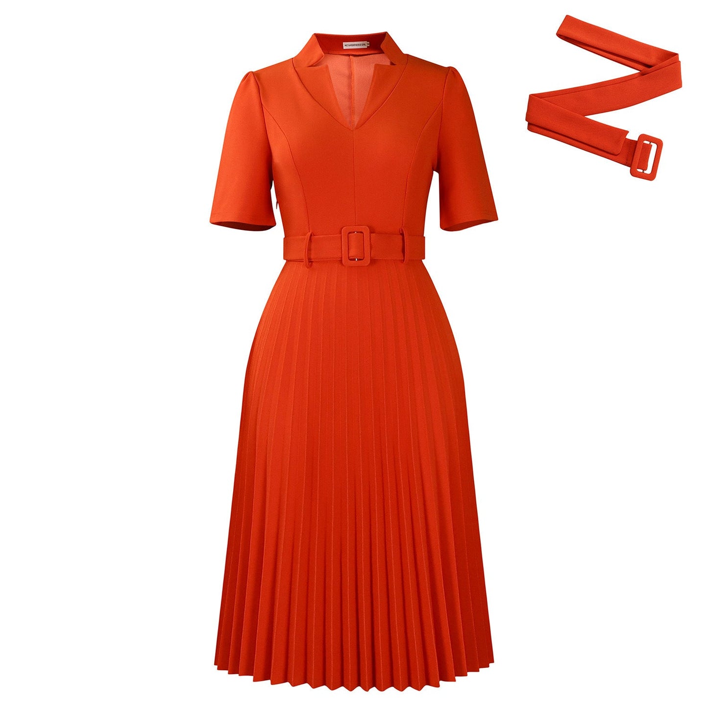Damen Plissee-Kleid mit Taillierung und Gürtel