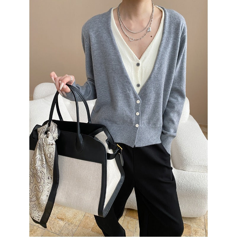 Damen Strickcardigan V-Ausschnitt Norvielle Kuschelig Beige