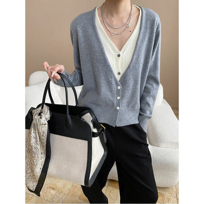 Damen Strickcardigan V-Ausschnitt Norvielle Kuschelig Beige