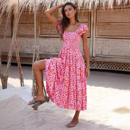 Damen Midi-Kleid aus Leichtem Stoff mit Volantärmeln und schwingendem