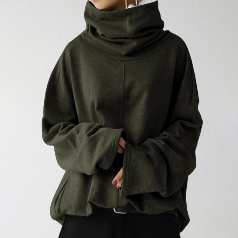 Damen Oversize Sweatshirt Hochkragen Warm Beige