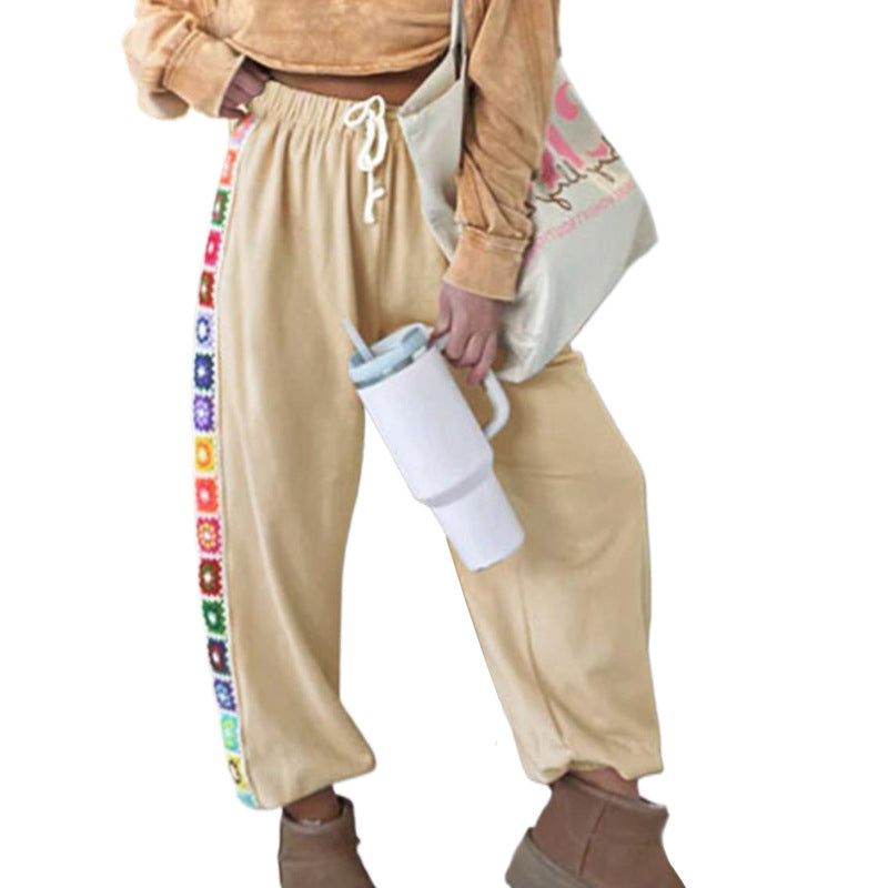 Damen Freizeithose Bunt Blümchen Applikationen
