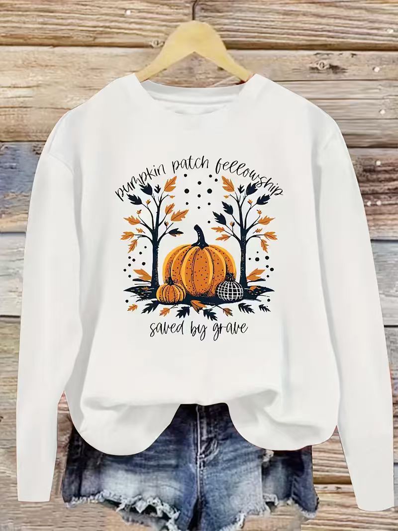 Damen Sweatshirt Herbstlich Kürbis Motiv Lässig Norvielle