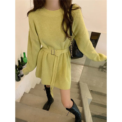 Damen Strickpullover mit Gürtel Norvielle