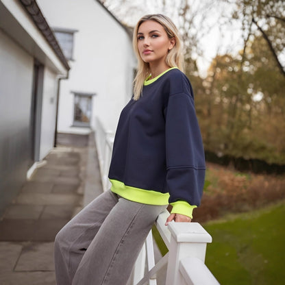 Damen Sweatshirt Kontrastbündchen Moderner Schnitt Norvielle