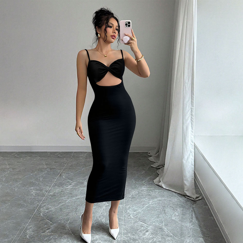 Damen Midi-Kleid Figurbetont Norvielle Eleganter Cut-Out