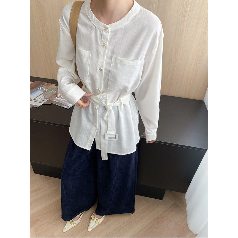 Damen Bluse mit Gürtel und Taschen Norvielle - Norvielle