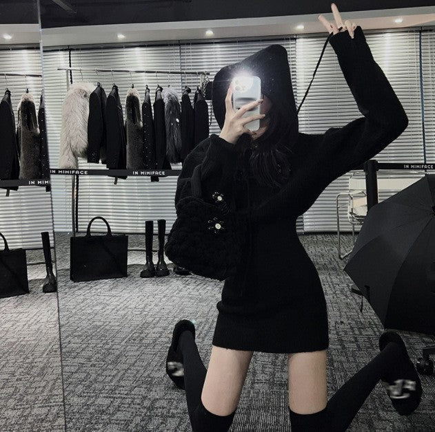 Damen Hoodie-Kleid Lässiger Schnitt Baumwolle
