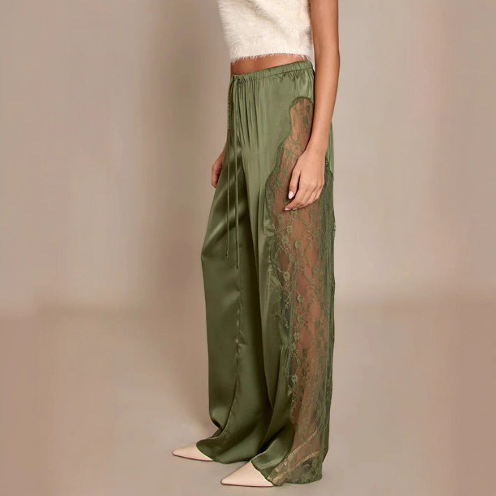 Damen Satinhosen Spitzenakzente Elegant