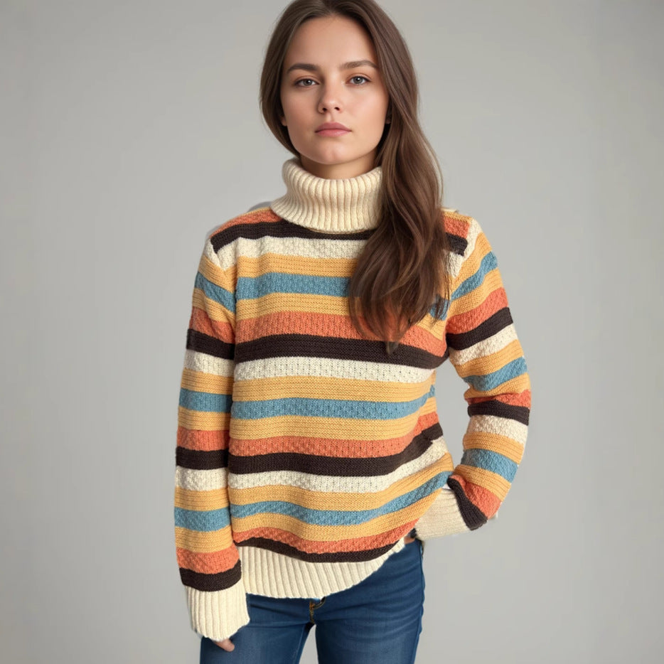 Damen Rollkragenpullover Gestreift Weich Norvielle