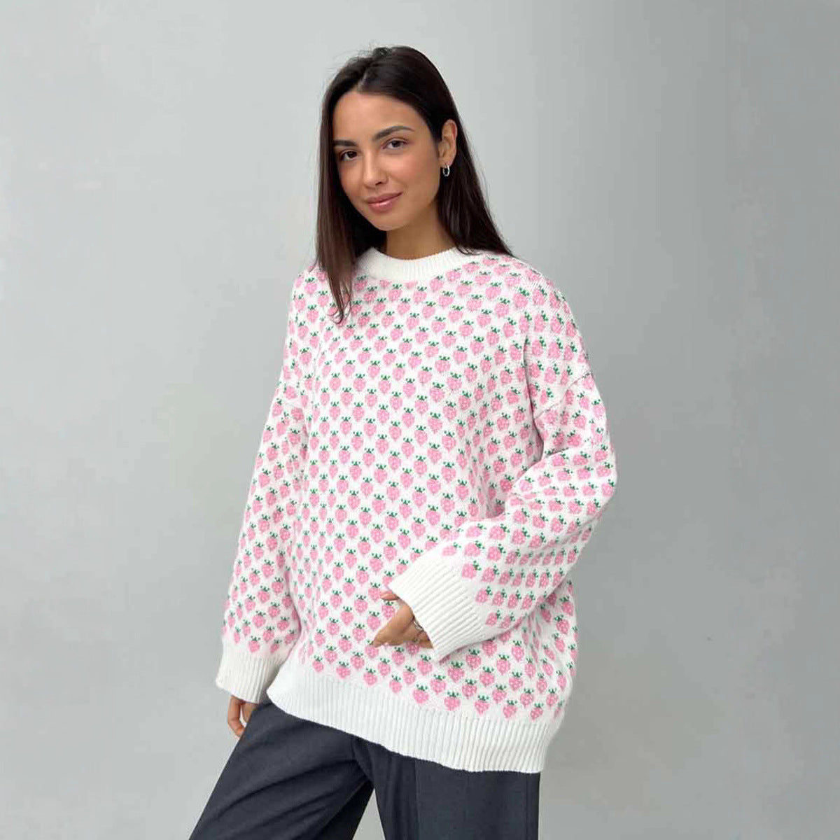 Damen Oversized Pullover Floralmuster Norvielle