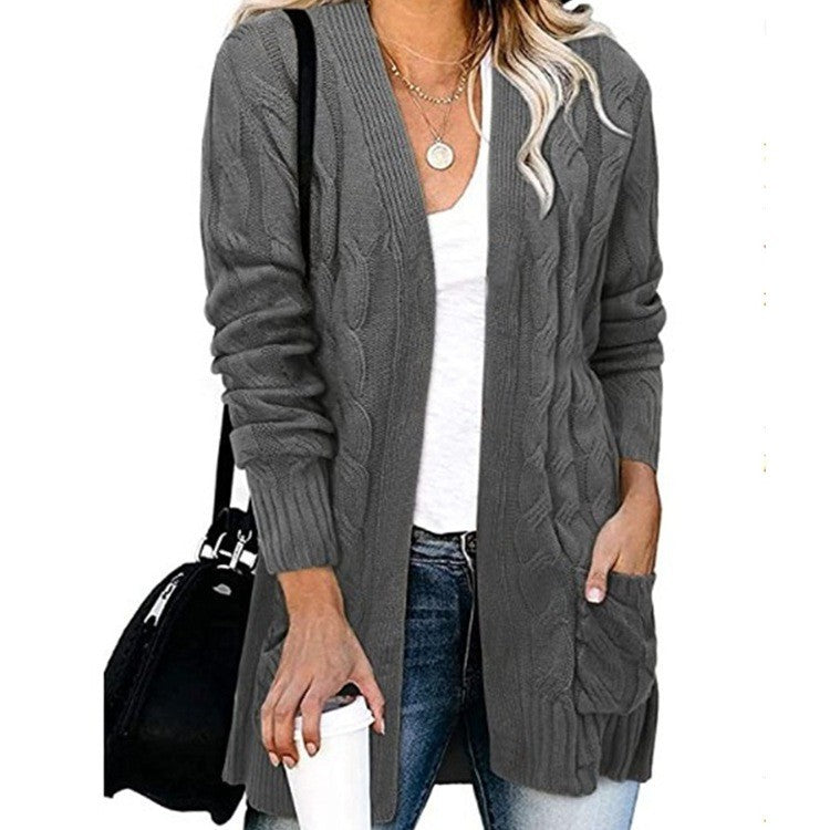 Damen Strickjacke Kabelmuster Offene Taschen Norvielle - Norvielle
