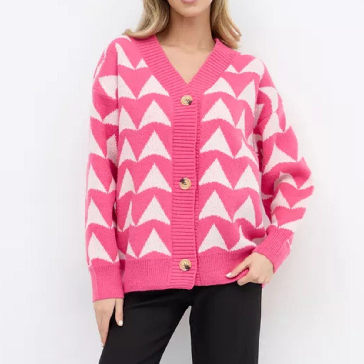 Damen Cardigan Wellenmuster Goldknöpfe Beige - Norvielle