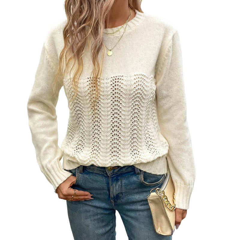Damen Strickpullover Elegantes Lochmuster