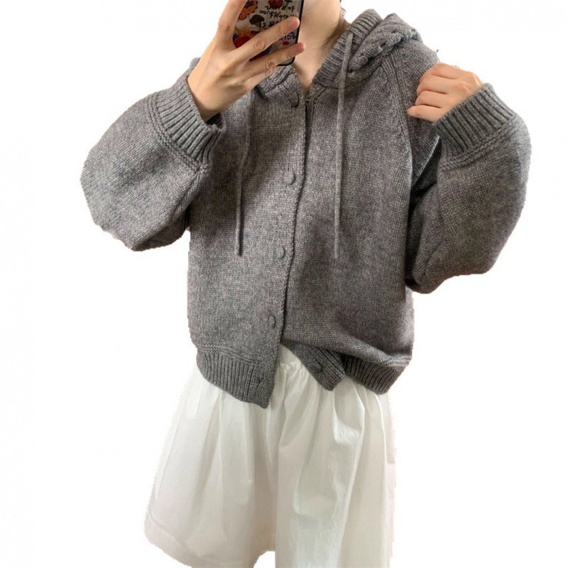 Damen Oversized Cardigan mit Kapuze und Knöpfen Norvielle