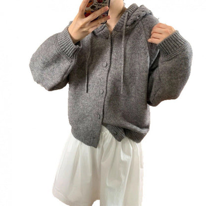 Damen Oversized Cardigan mit Kapuze und Knöpfen Norvielle