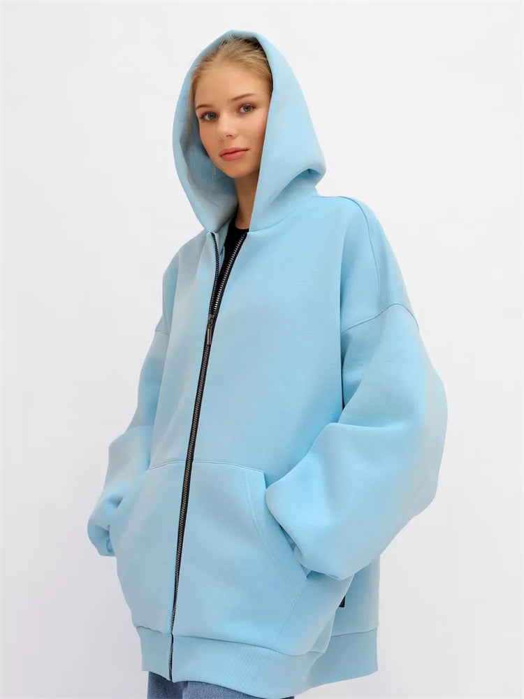 Damen Oversized Kapuzenjacke Norvielle Hoch Bündchen Reißverschluss