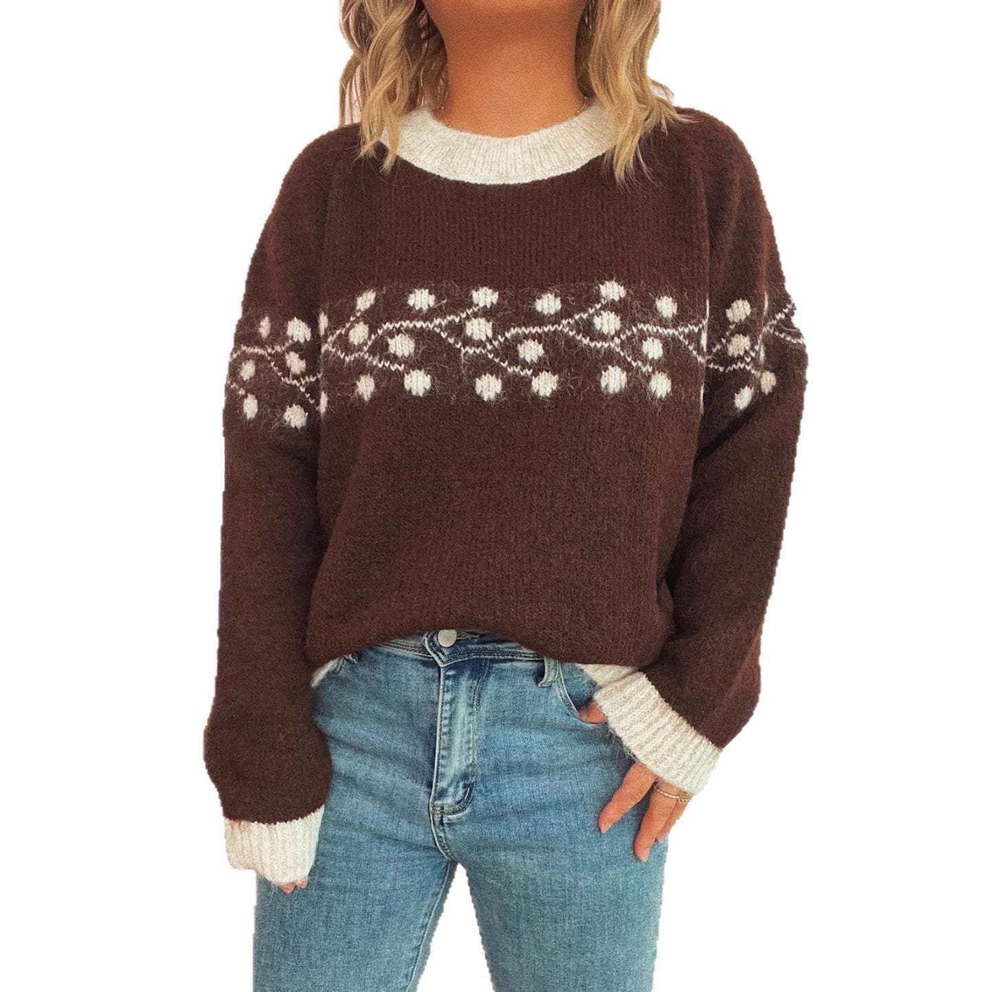 Damen Pullover Strick Norvielle Blumenmuster