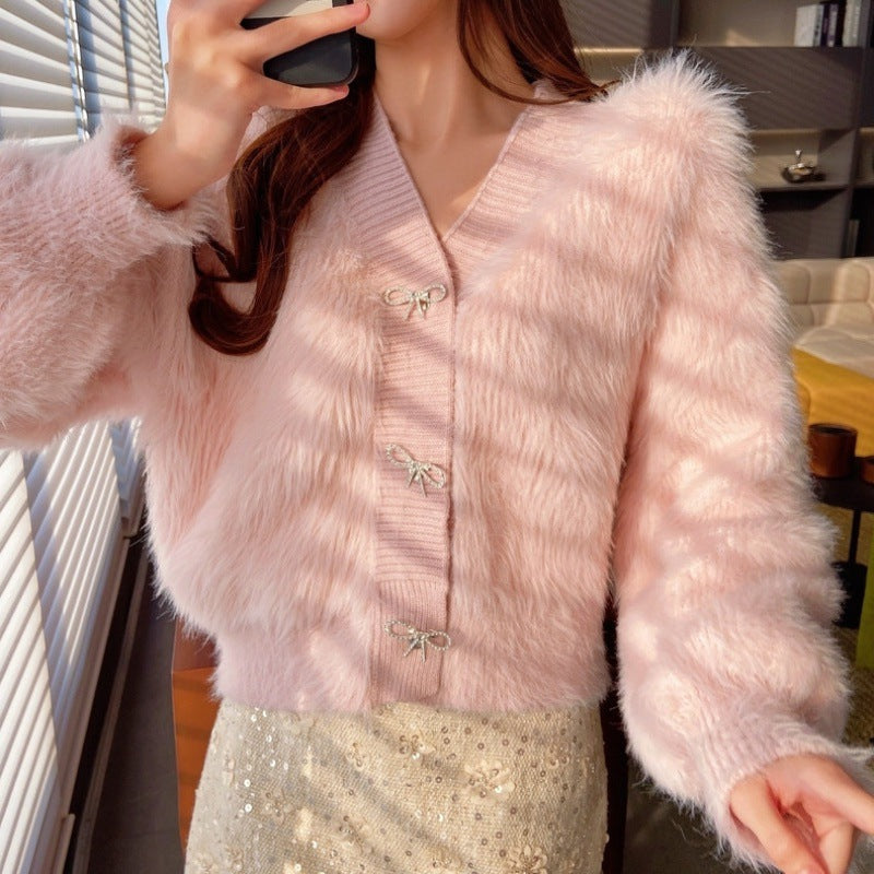 Damen Flauschcardigan Elegante Knopfverzierung Norvielle - Norvielle