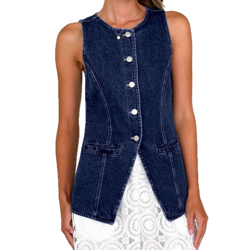 Damen Denimweste Tailliert Knöpfe