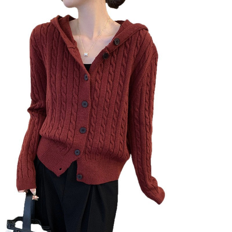 Damen Strickjacke Kapuze Knopf-Detail Norvielle