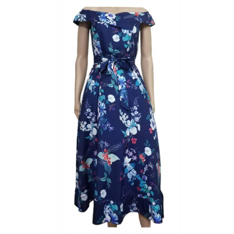 Damen Midikleid Blumendesign Tailliert Rüschendetails